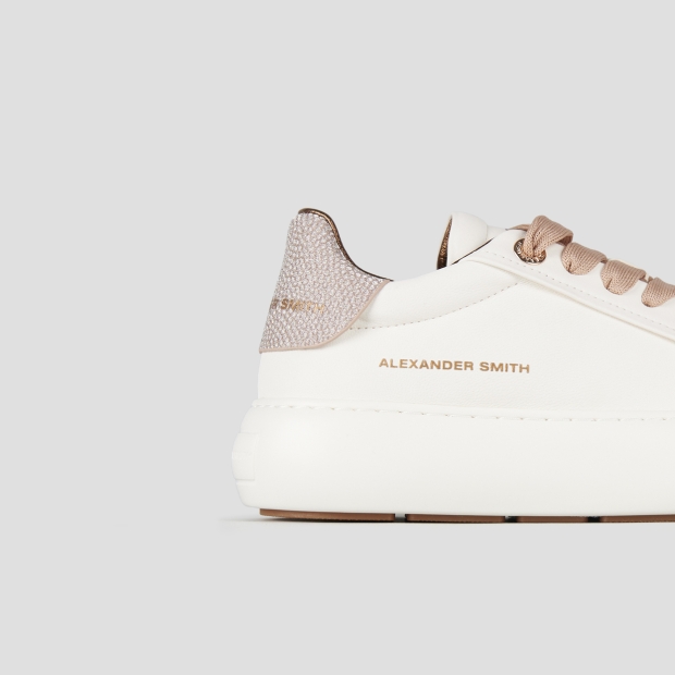 Sneakers Alexander Smith soho donna in pelle bianca e tallone rame con glitter - 3