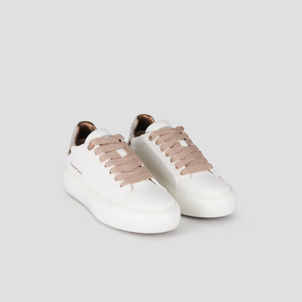 Sneakers Alexander Smith soho donna in pelle bianca e tallone rame con glitter - 4