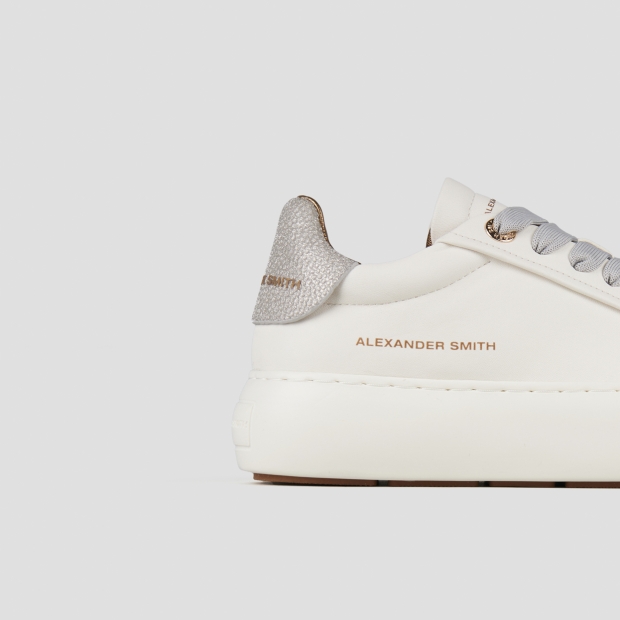 Sneakers Alexander Smith soho donna in pelle bianca e tallone argento con glitter - 3