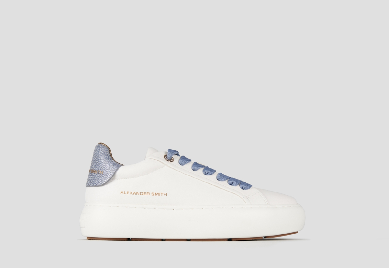 Sneakers Alexander Smith soho donna in pelle bianca e tallone azzurro con glitter - 1