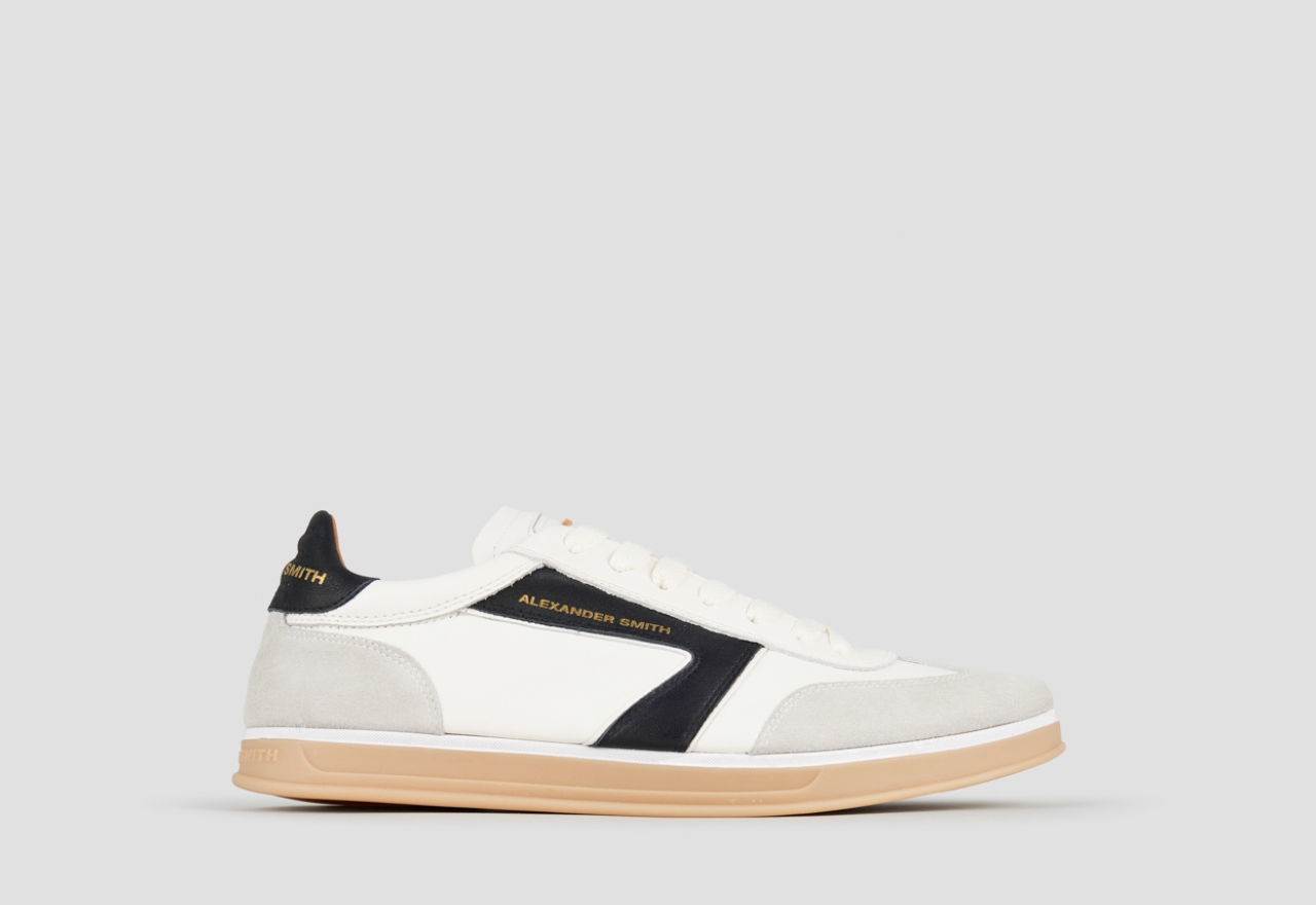 Sneakers Alexander Smith thames uomo in pelle bianca, camoscio grigio e logo nero - 1