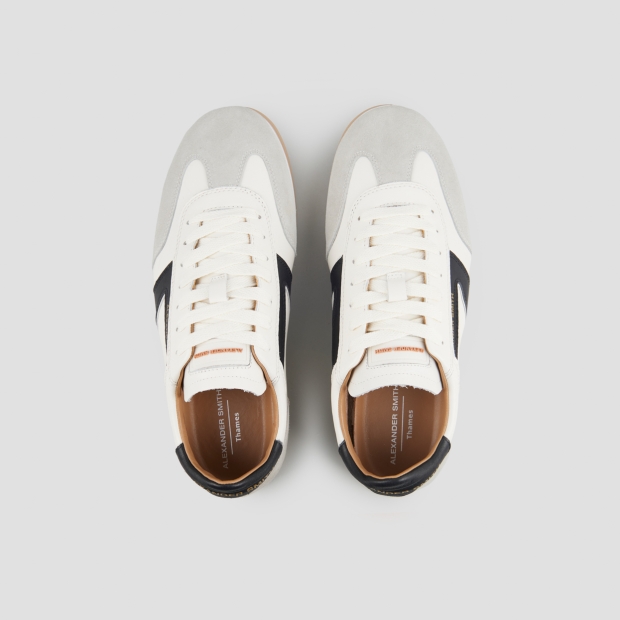 Sneakers Alexander Smith thames uomo in pelle bianca, camoscio grigio e logo nero - 6