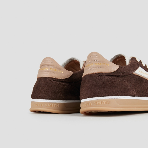 Sneakers Alexander Smith thames donna in camoscio marrone e logo in pelle bianca - 5