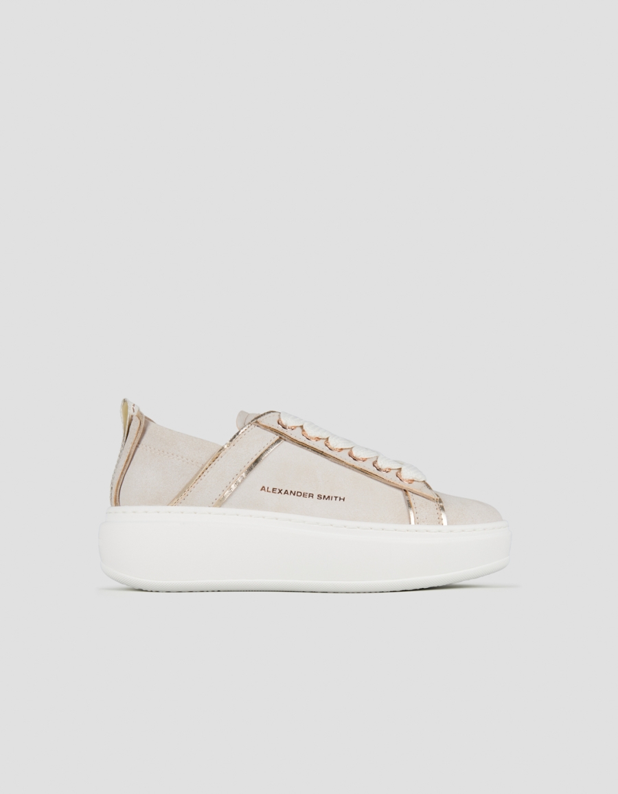 Sneakers Alexander Smith wembley alta donna in pelle sbiancata beige e tallone arricciato - 1