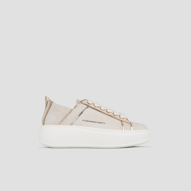 Sneakers Alexander Smith wembley alta donna in pelle sbiancata beige e tallone arricciato - 1