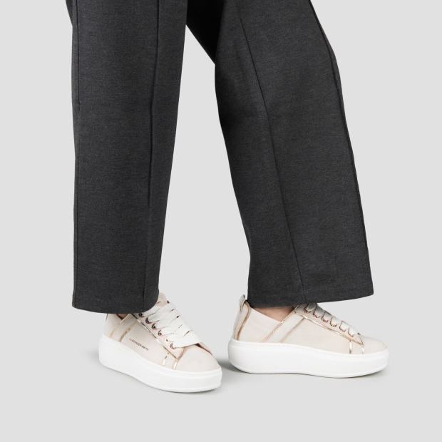 Sneakers Alexander Smith wembley alta donna in pelle sbiancata beige e tallone arricciato - 2