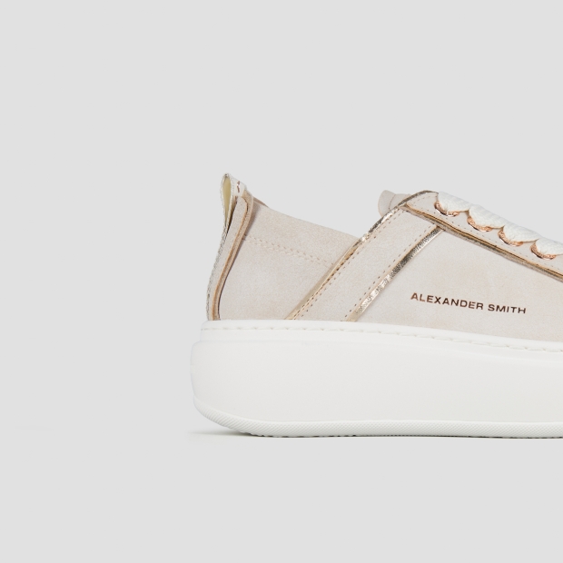 Sneakers Alexander Smith wembley alta donna in pelle sbiancata beige e tallone arricciato - 3