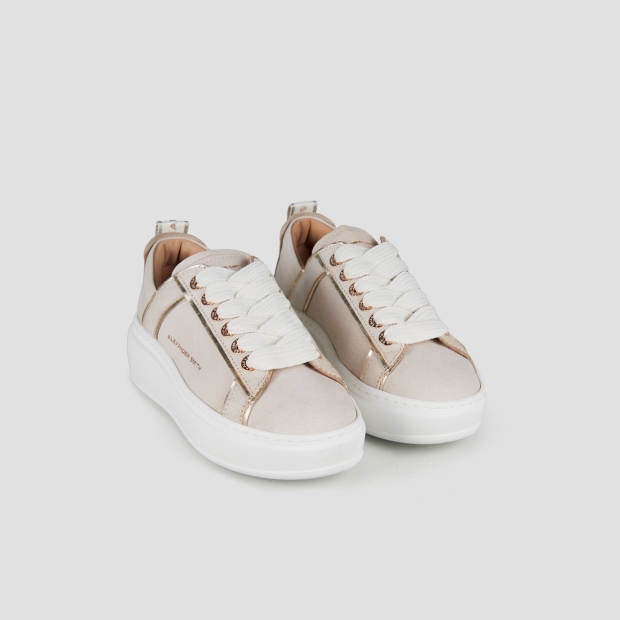 Sneakers Alexander Smith wembley alta donna in pelle sbiancata beige e tallone arricciato - 4