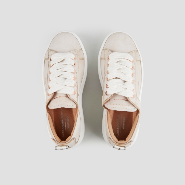 Sneakers Alexander Smith wembley alta donna in pelle sbiancata beige e tallone arricciato - 6