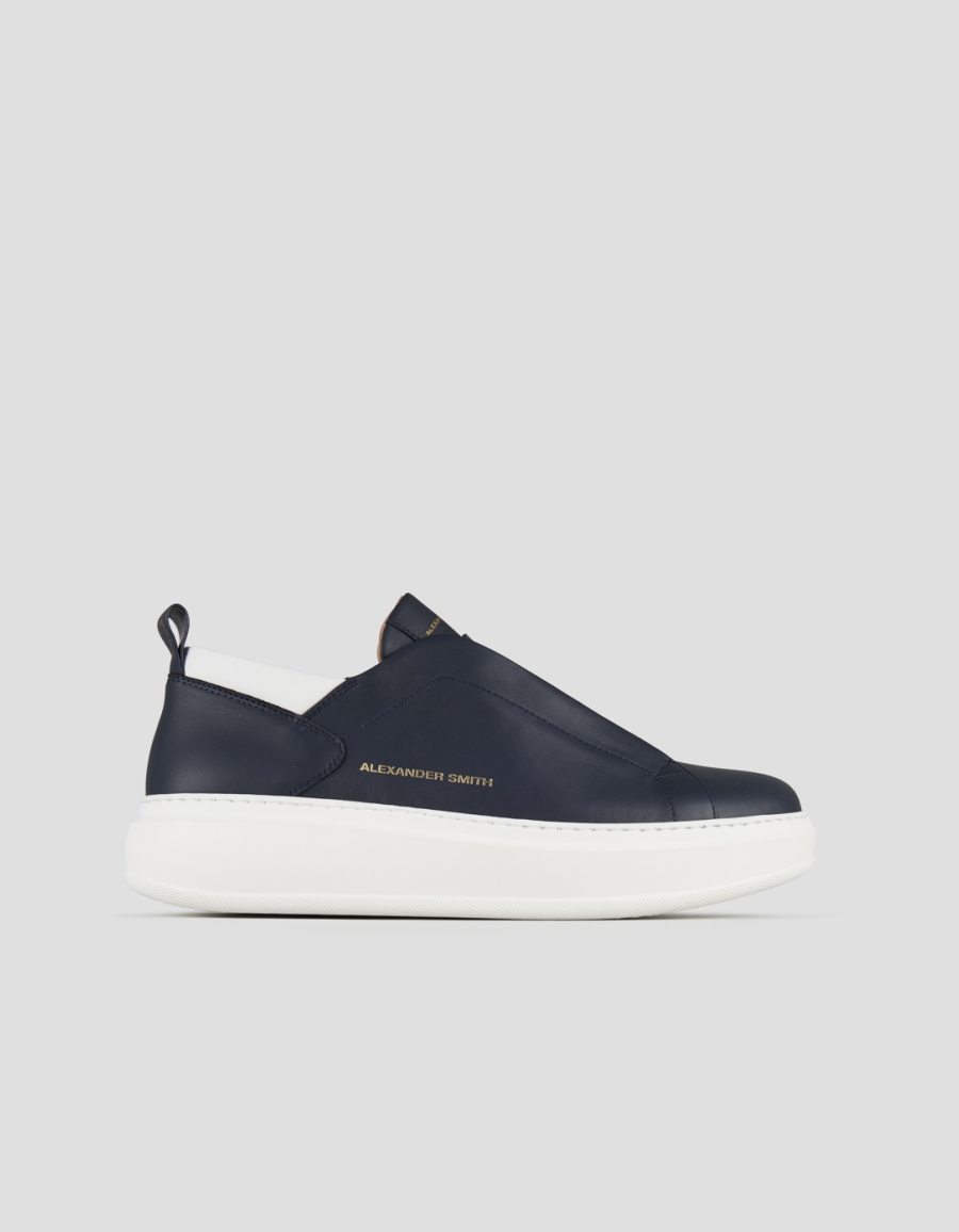 Sneakers Alexander Smith wembley slip-on uomo in nappa blu e dettagli bianchi - 1