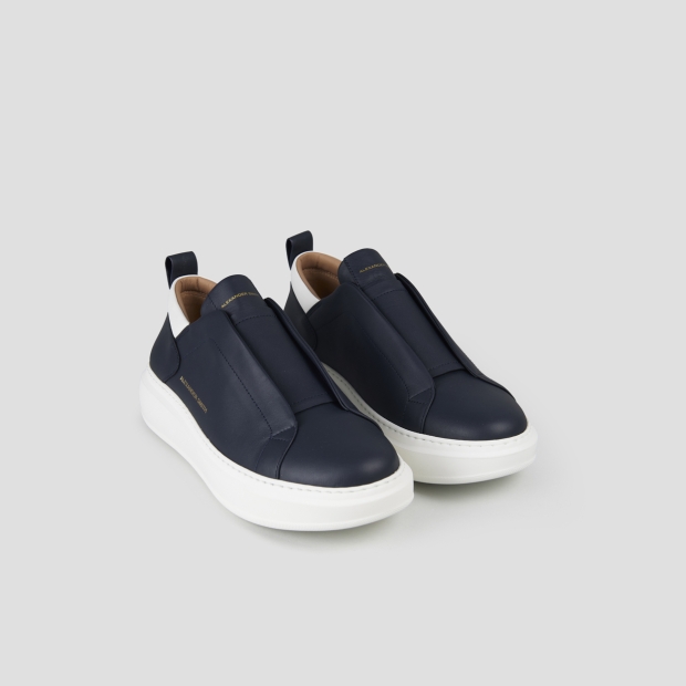 Sneakers Alexander Smith wembley slip-on uomo in nappa blu e dettagli bianchi - 4