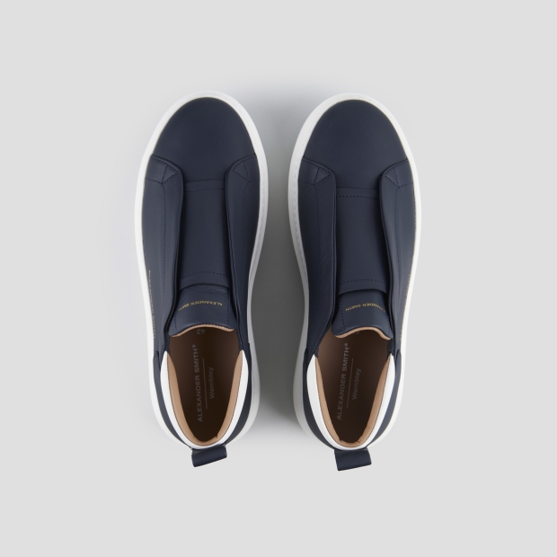 Sneakers Alexander Smith wembley slip-on uomo in nappa blu e dettagli bianchi - 6
