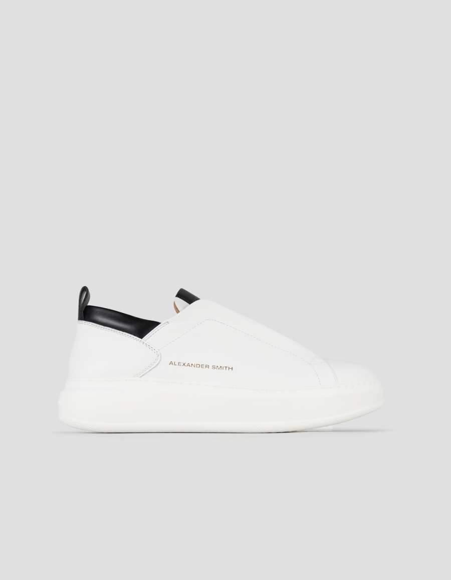 Sneakers Alexander Smith wembley slip-on uomo in nappa bianca e dettagli neri - 1
