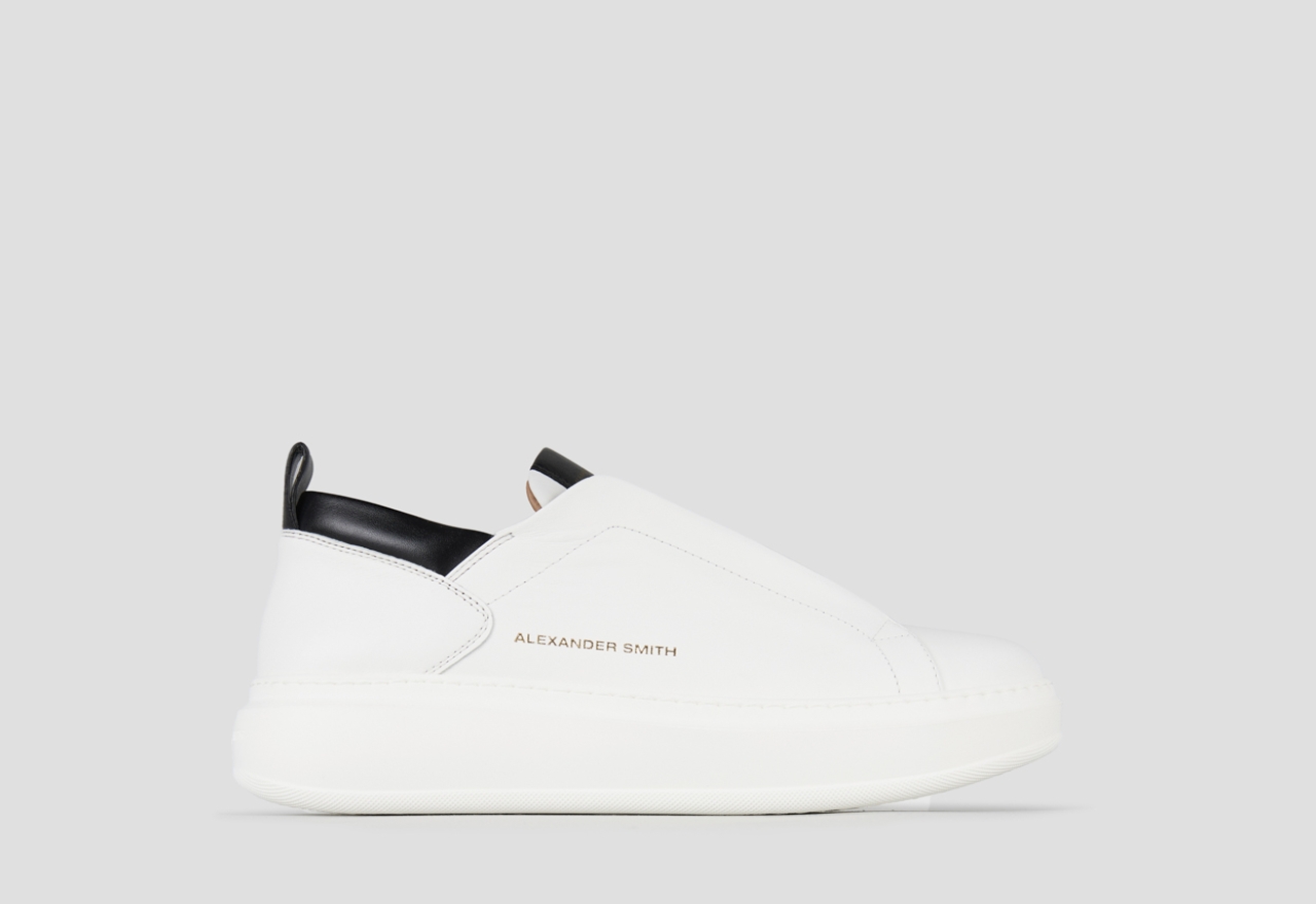 Sneakers Alexander Smith wembley slip-on uomo in nappa bianca e dettagli neri - 1