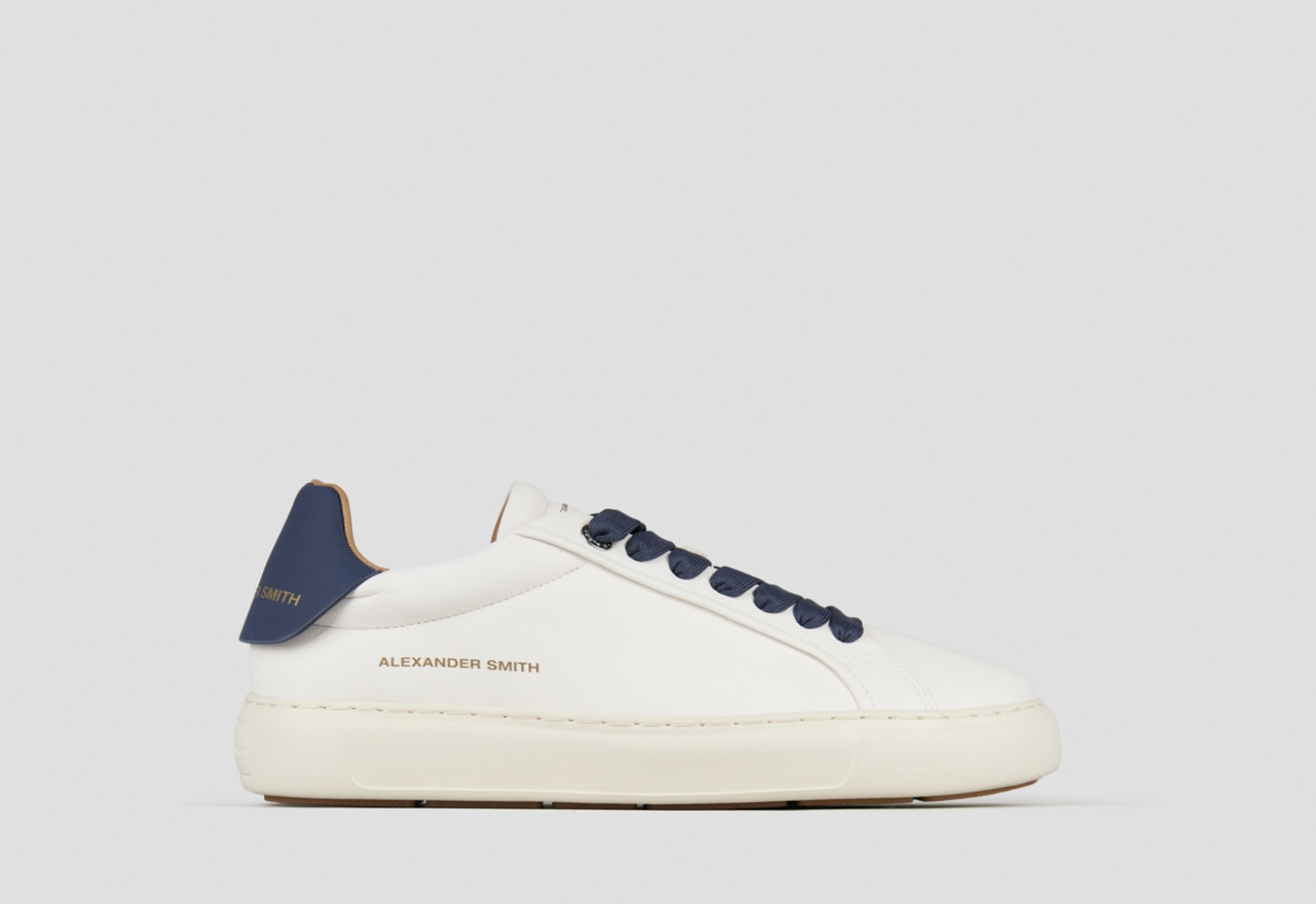 Sneakers Alexander Smith soho uomo in nappa bianca e tallone in pelle blu - 1