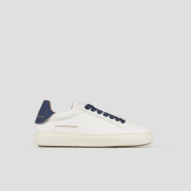 Sneakers Alexander Smith soho uomo in nappa bianca e tallone in pelle blu - 1