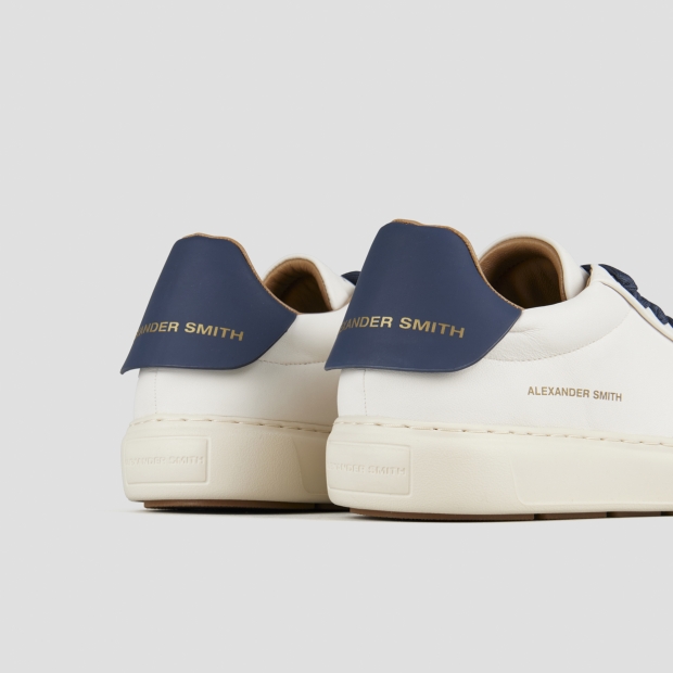 Sneakers Alexander Smith soho uomo in nappa bianca e tallone in pelle blu - 5