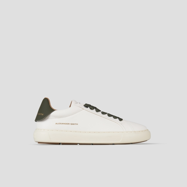 Sneakers Alexander Smith soho uomo in nappa bianca e tallone in pelle verde militare - 1