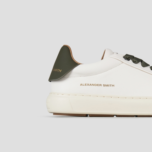 Sneakers Alexander Smith soho uomo in nappa bianca e tallone in pelle verde militare - 3