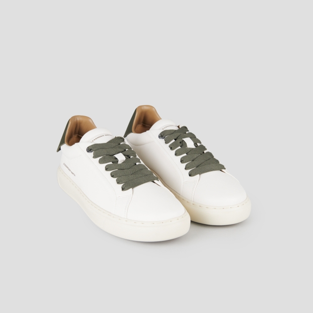Sneakers Alexander Smith soho uomo in nappa bianca e tallone in pelle verde militare - 4
