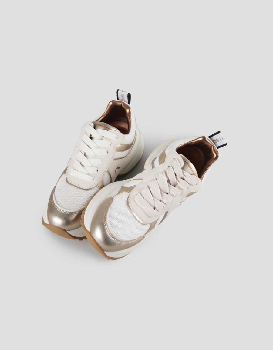 Sneakers Alexander Smith victoria donna in bianco e mesh con dettagli in laminato oro - 2