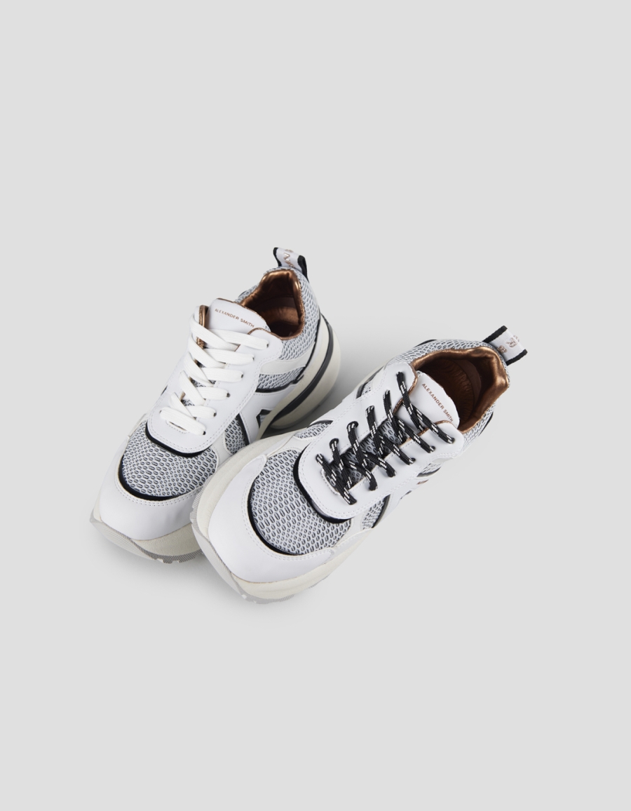 Sneakers Alexander Smith victoria donna in bianco e mesh azzurro con dettagli neri - 2