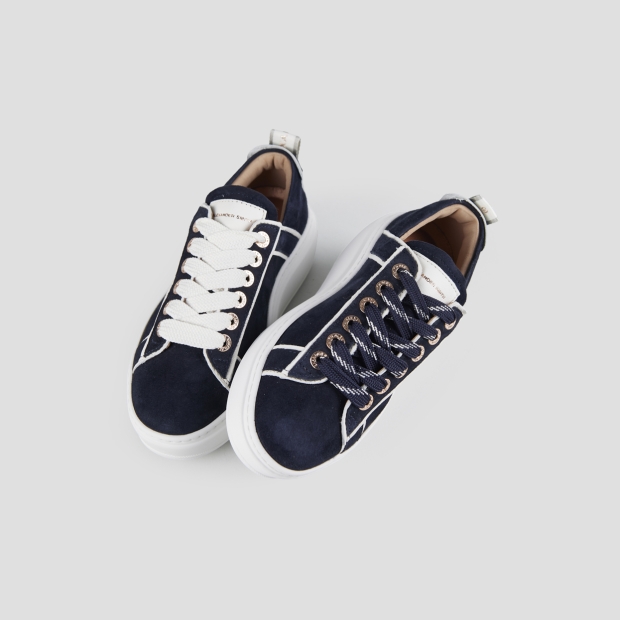 Sneakers Alexander Smith wembley alta donna in camoscio blu e dettagli in pelle bianca - 2