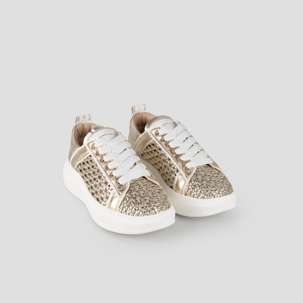 Sneakers Alexander Smith wembley donna in pelle intrecciata platino e tallone in pelle liscia - 4