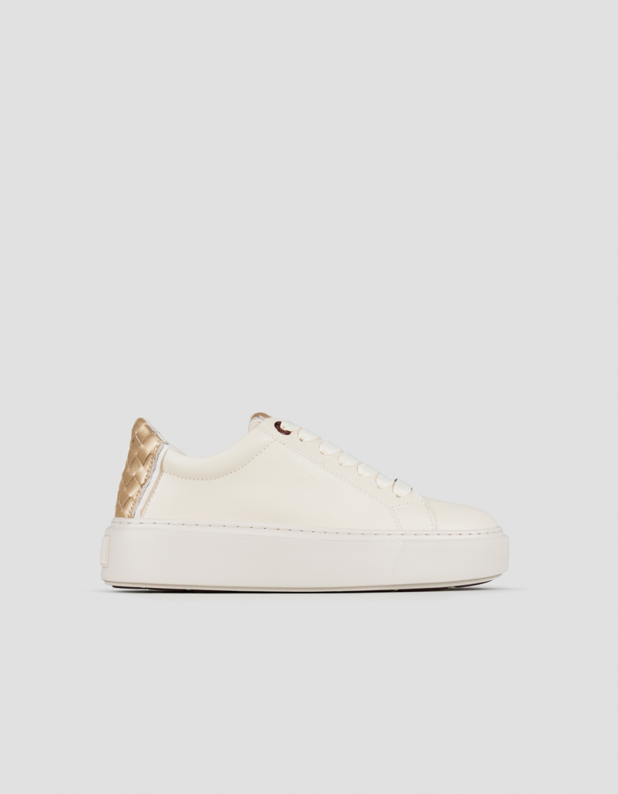 Sneakers Alexander Smith london donna in pelle bianca e tallone in pelle intrecciata oro - 1