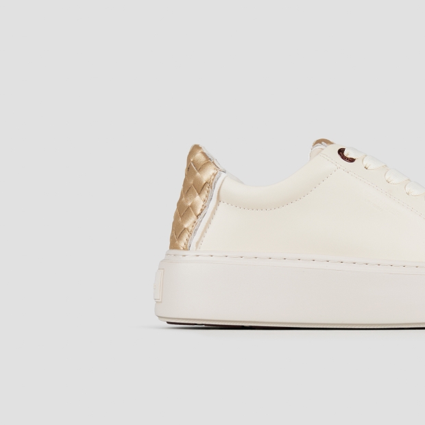 Sneakers Alexander Smith london donna in pelle bianca e tallone in pelle intrecciata oro - 3