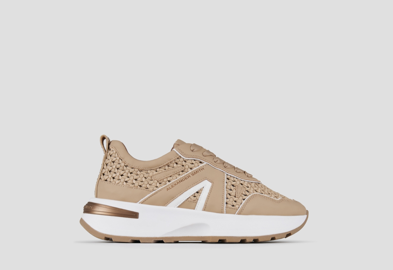 Sneakers Alexander Smith liverpool donna in pelle marrone con inserto intrecciato - 1