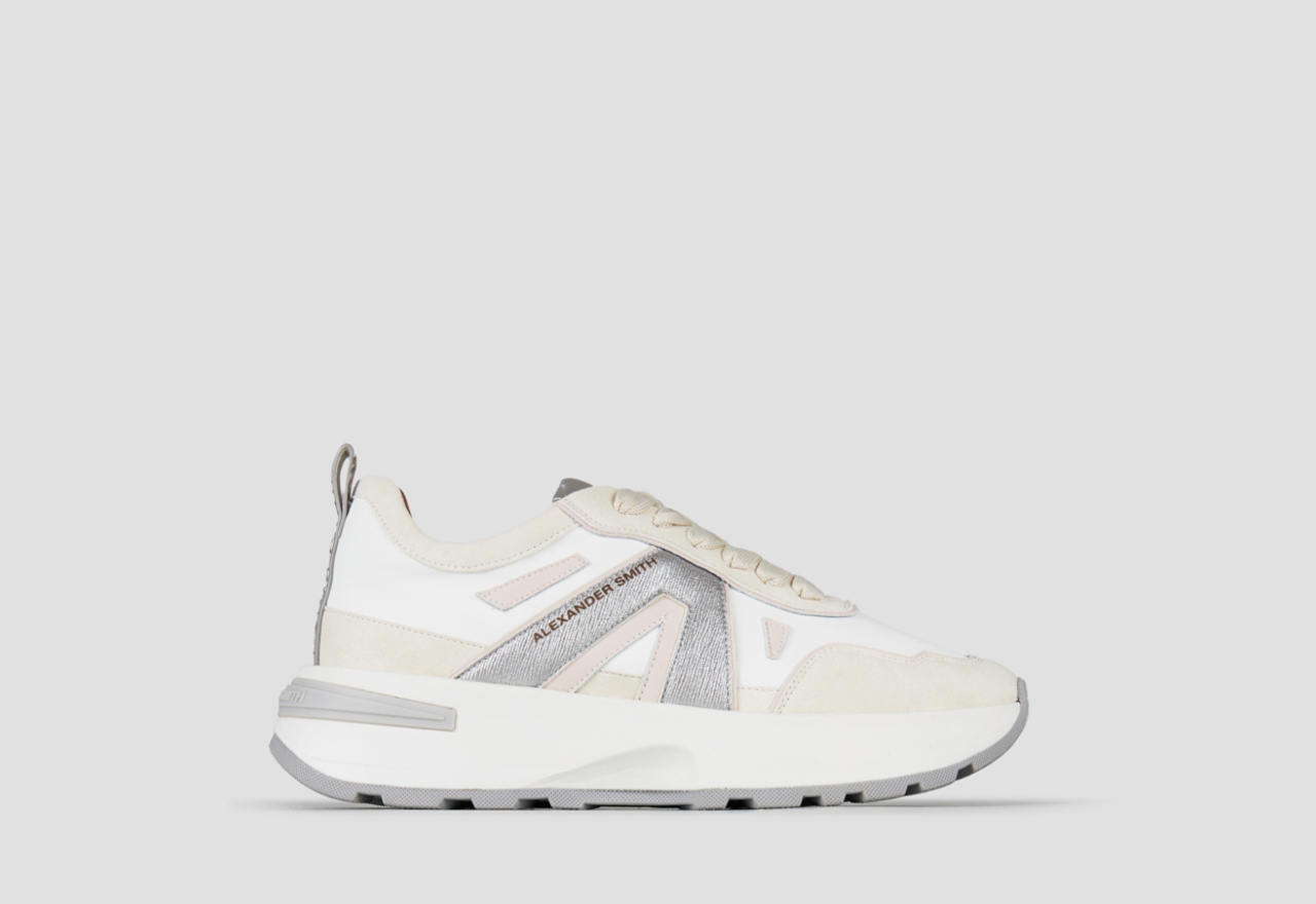 Sneakers Alexander Smith liverpool donna in pelle e dettagli in laminato argento - 1