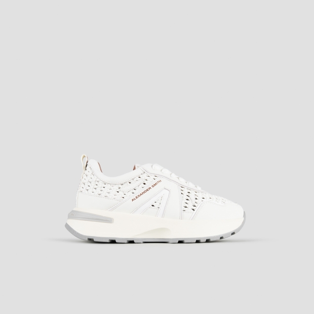 Sneakers Alexander Smith liverpool donna in pelle bianca con inserto intrecciato - 1