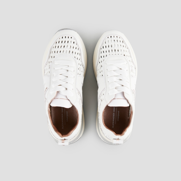 Sneakers Alexander Smith liverpool donna in pelle bianca con inserto intrecciato - 5