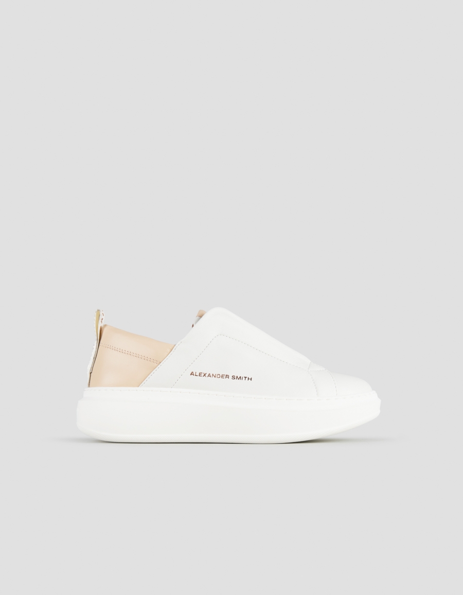 Sneakers Alexander Smith wembley slip-on donna in pelle bianca e tallone rosa - 1