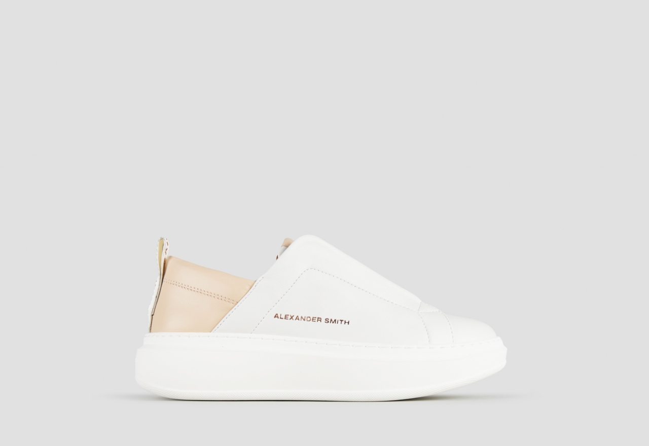 Sneakers Alexander Smith wembley slip-on donna in pelle bianca e tallone rosa - 1