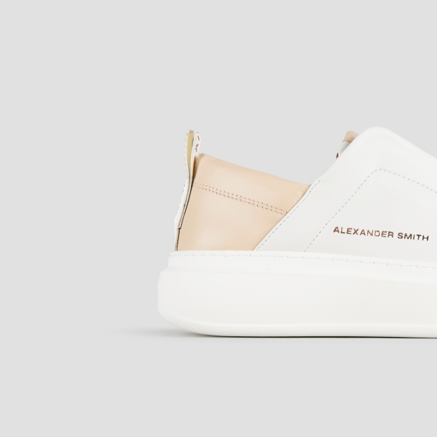 Sneakers Alexander Smith wembley slip-on donna in pelle bianca e tallone rosa - 2