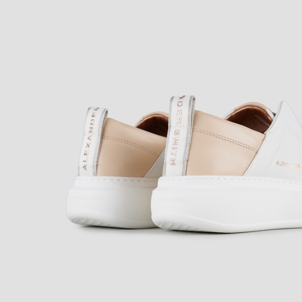 Sneakers Alexander Smith wembley slip-on donna in pelle bianca e tallone rosa - 4