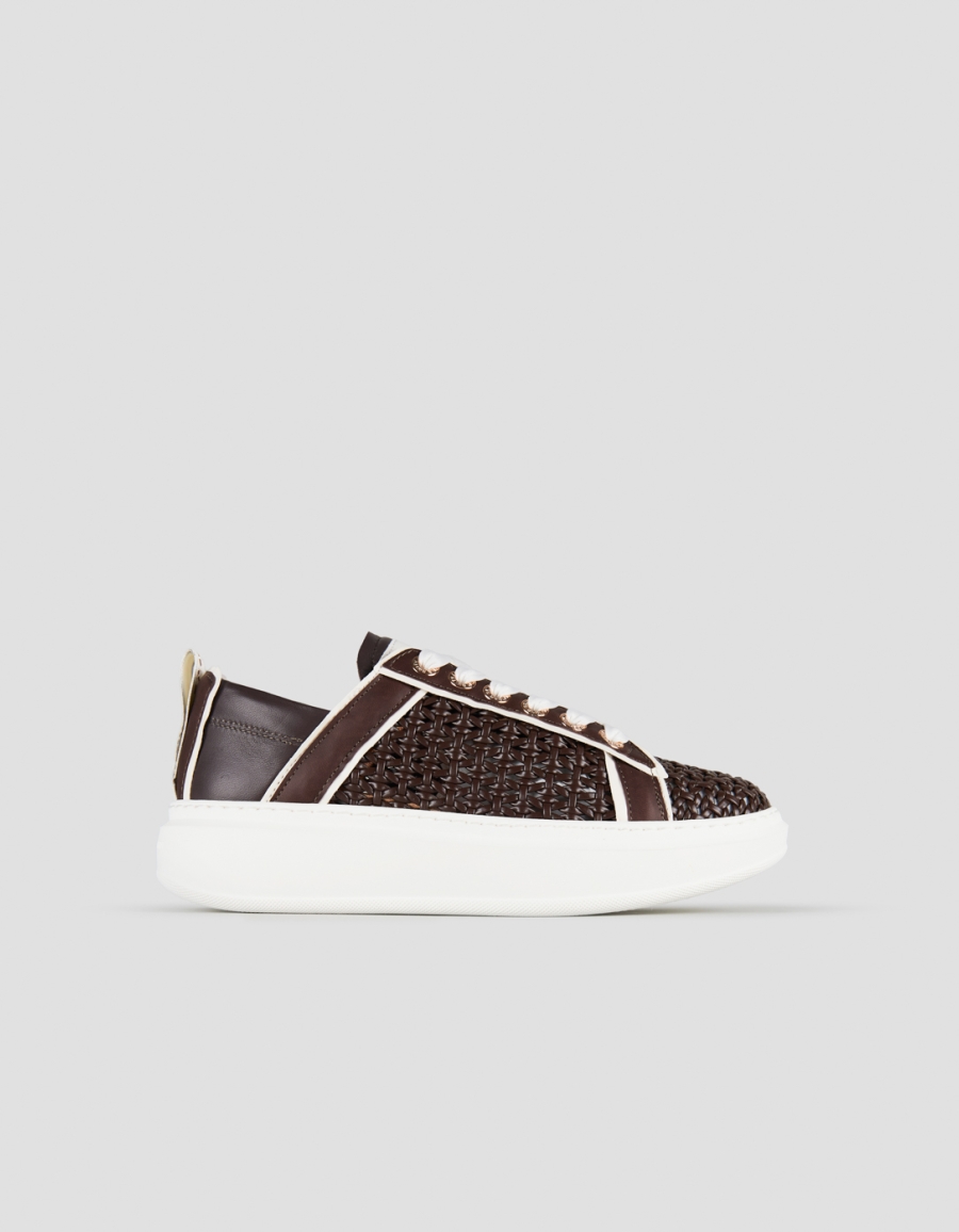 Sneakers Alexander Smith wembley donna in pelle intrecciata marrone e tallone in pelle liscia - 1