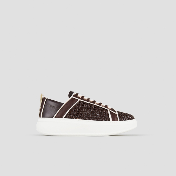 Sneakers Alexander Smith wembley donna in pelle intrecciata marrone e tallone in pelle liscia - 1