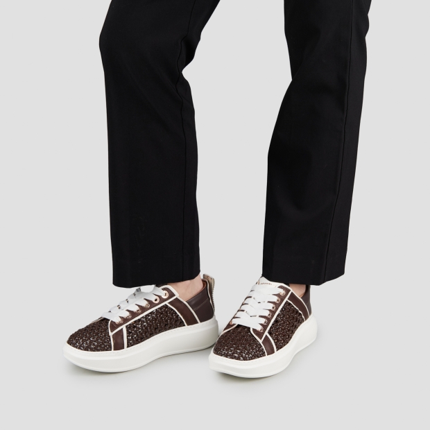 Sneakers Alexander Smith wembley donna in pelle intrecciata marrone e tallone in pelle liscia - 2
