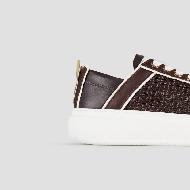 Sneakers Alexander Smith wembley donna in pelle intrecciata marrone e tallone in pelle liscia - 3
