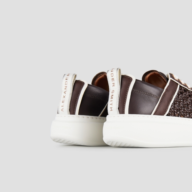 Sneakers Alexander Smith wembley donna in pelle intrecciata marrone e tallone in pelle liscia - 5