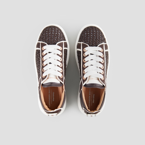 Sneakers Alexander Smith wembley donna in pelle intrecciata marrone e tallone in pelle liscia - 6