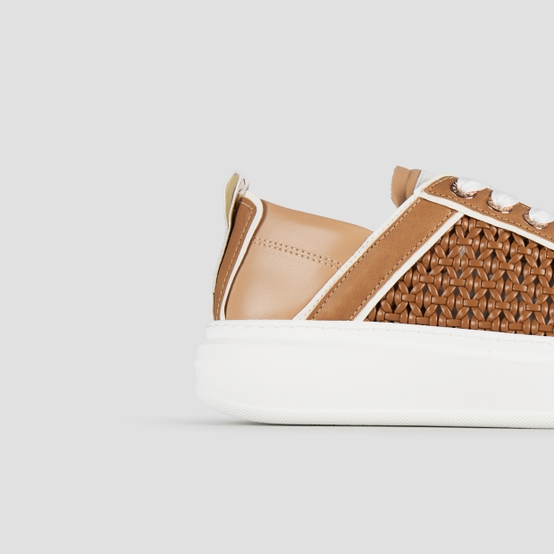 Sneakers Alexander Smith wembley donna in pelle intrecciata marrone chiaro e tallone in pelle liscia beige - 3