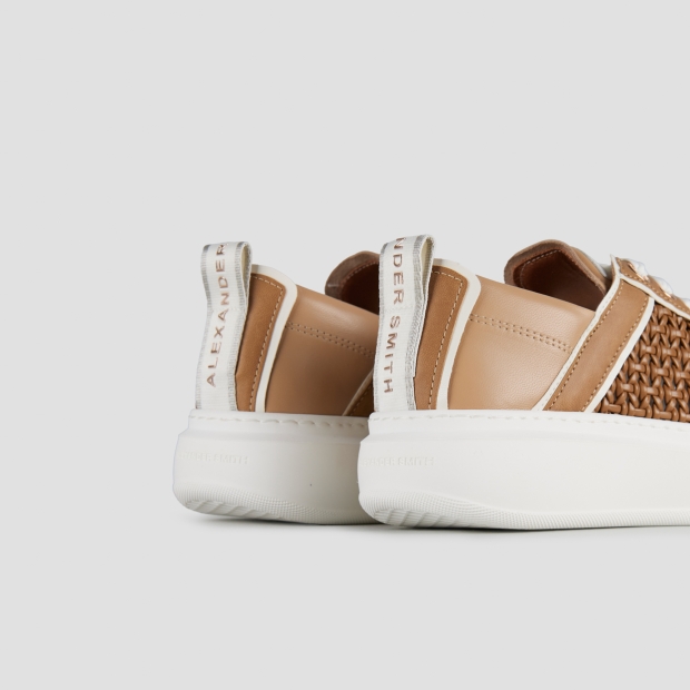 Sneakers Alexander Smith wembley donna in pelle intrecciata marrone chiaro e tallone in pelle liscia beige - 5