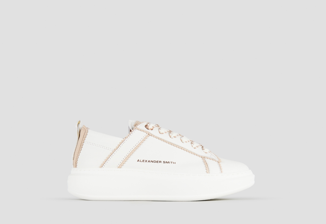 Sneakers Alexander Smith wembley donna decostruita in pelle bianca e dettagli rosa chiaro - 1