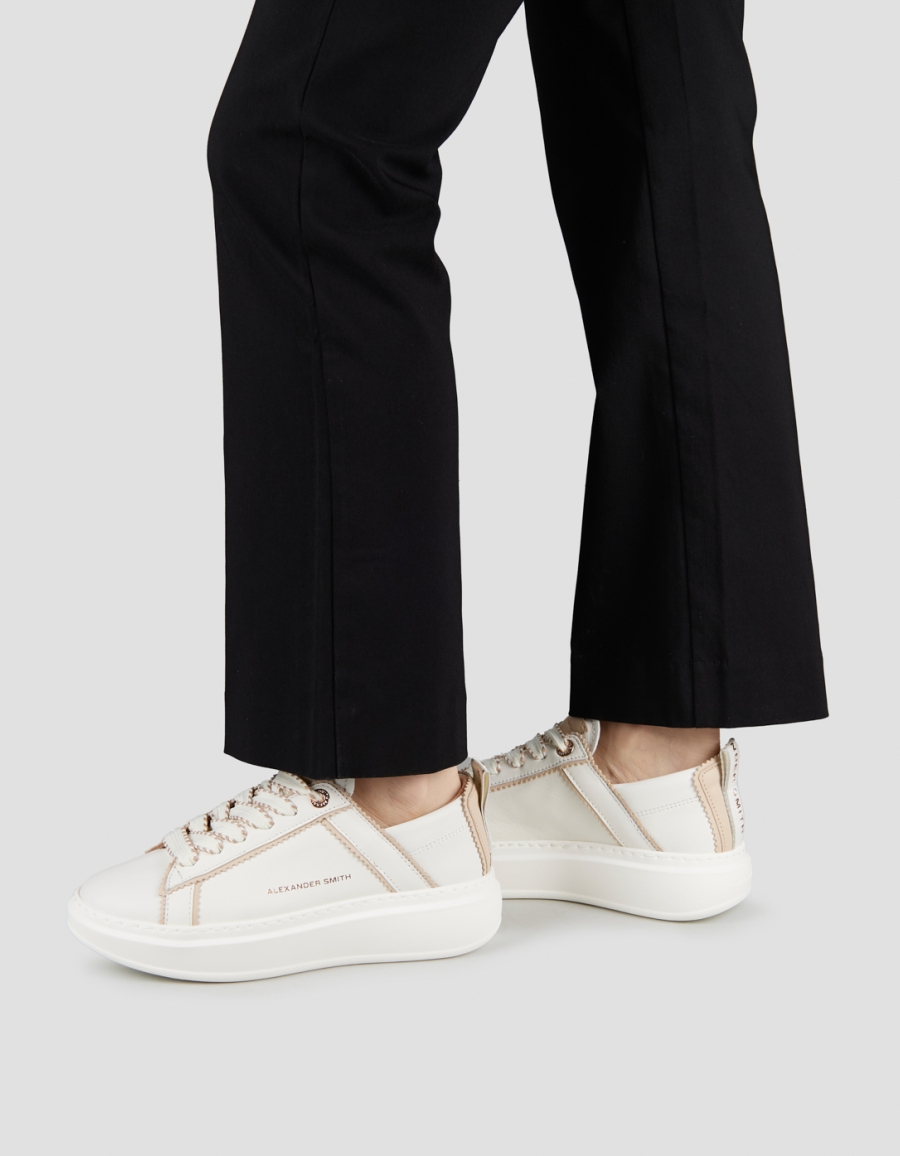 Sneakers Alexander Smith wembley donna decostruita in pelle bianca e dettagli rosa chiaro - 2
