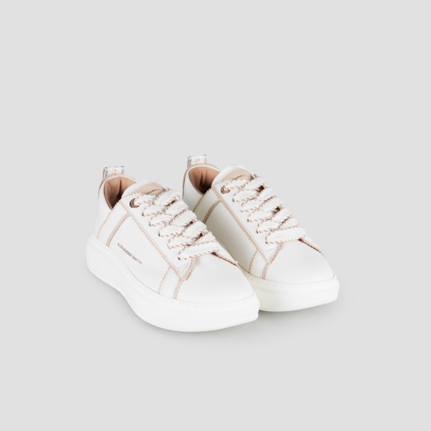 Sneakers Alexander Smith wembley donna decostruita in pelle bianca e dettagli rosa chiaro - 4