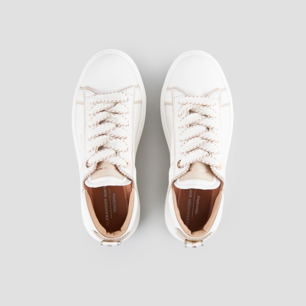 Sneakers Alexander Smith wembley donna decostruita in pelle bianca e dettagli rosa chiaro - 6